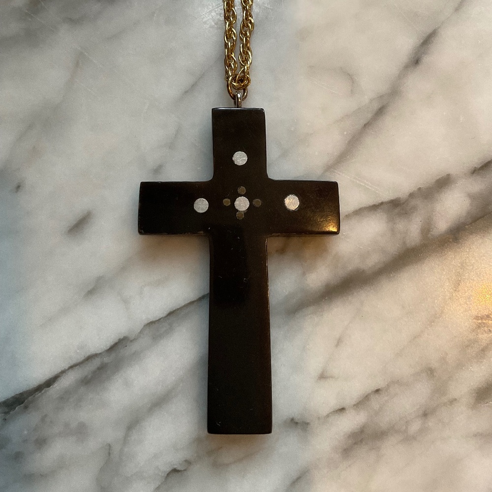Vintage Bakelite cross with metal gold chain